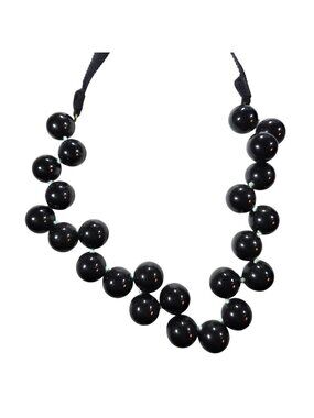 J Crew Black Bead Necklace Grosgrain Ribbon Tie Adjustable Statement Jewelry